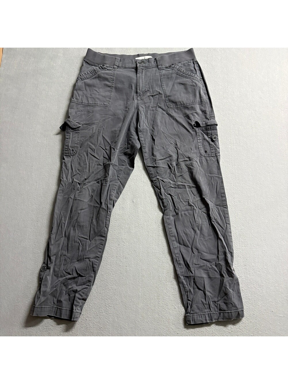 Gloria Vanderbilt Cargo Pants Womens 10 Gray Khaki Unltd Roll Tab Cotton Stretch